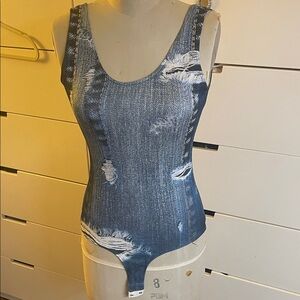 Distressed Denim Print Bodysuit